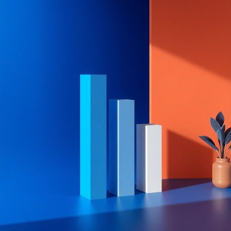 Tre colonne geometriche indigo ascendenti che simboleggiano i livelli di piano